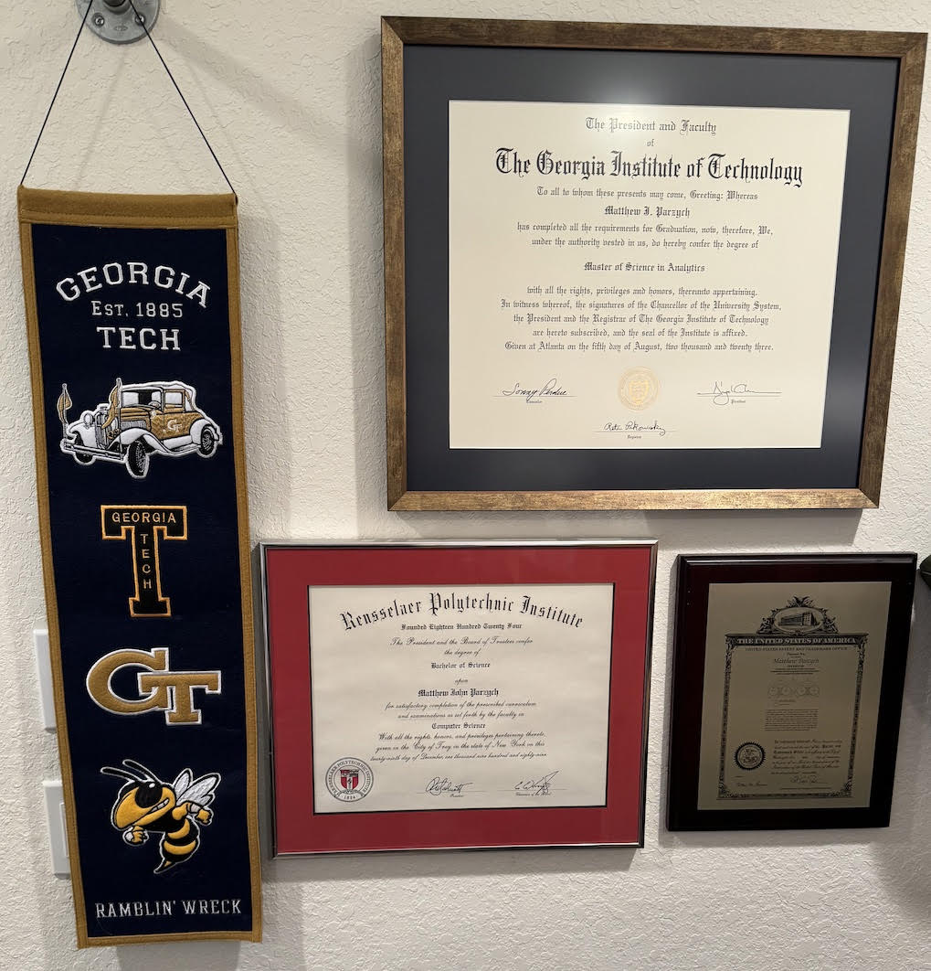 Georgia Tech banner (left) that Matt's wife Erin hung in his hospital room while he was in a coma