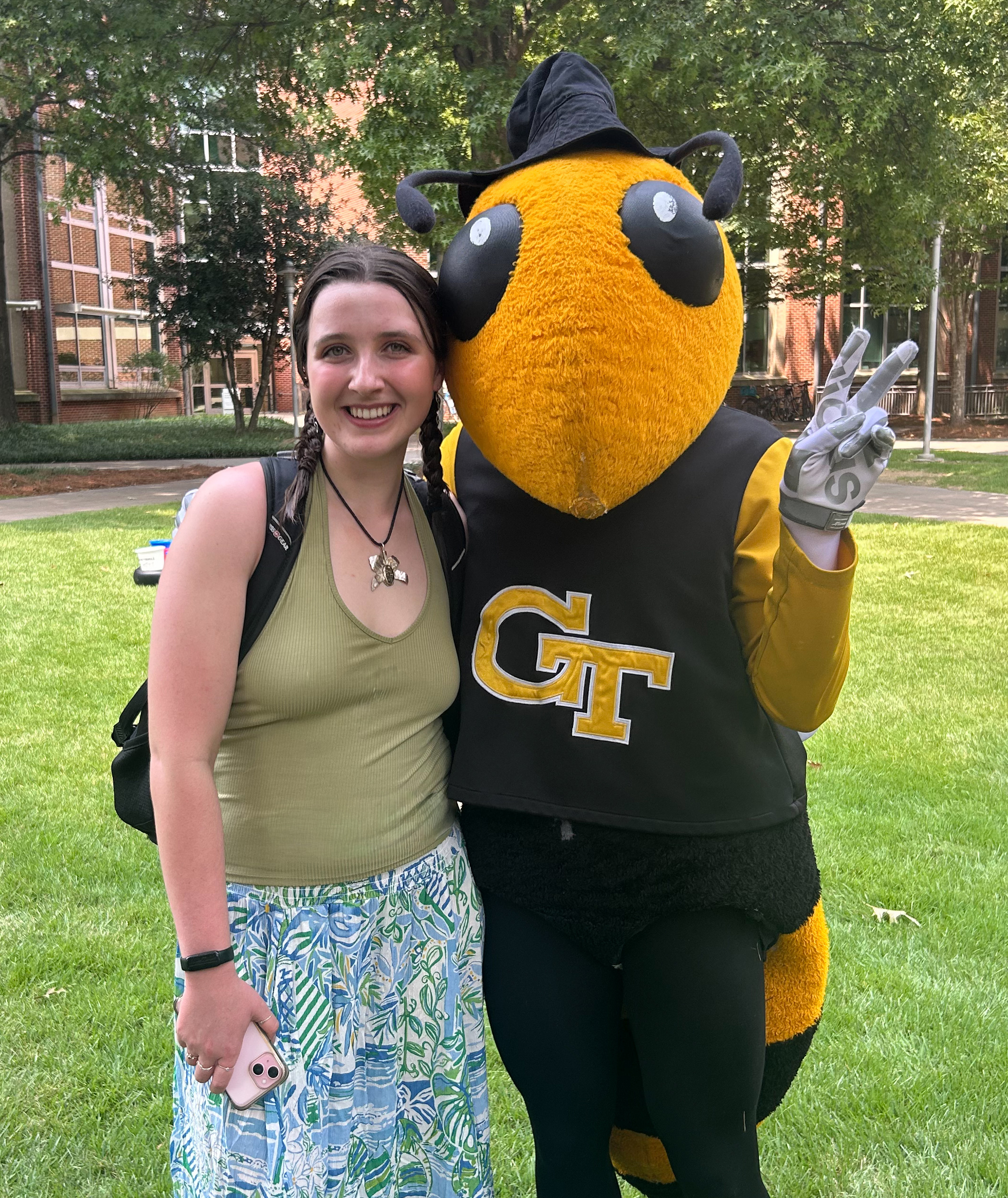 Angela (left) with Buzz (right), Georgia Tech's Mascot