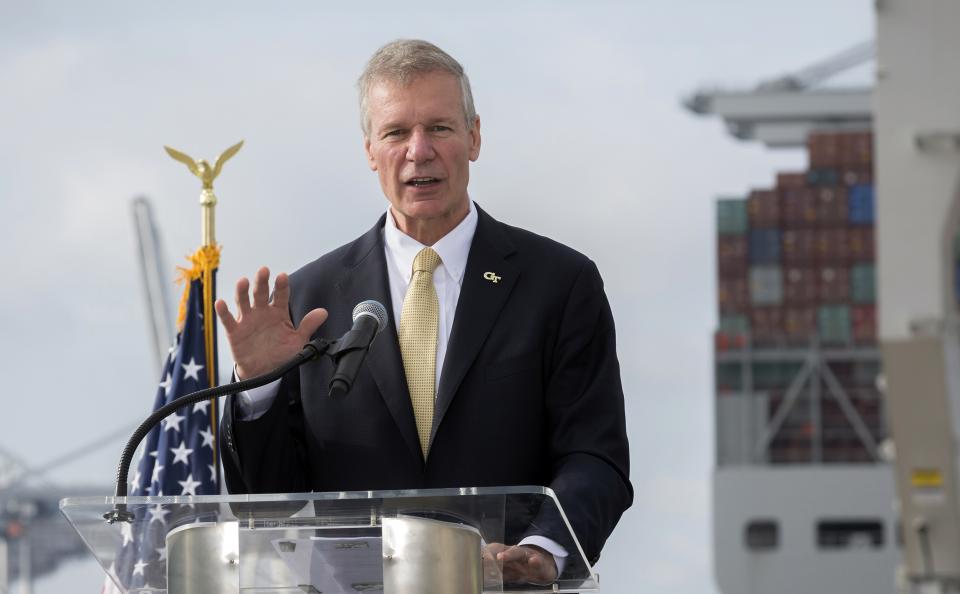 Georgia Institute of Technology President G.P. "Bud" Peterson speaks during the signing of a Memorandum of Understanding event