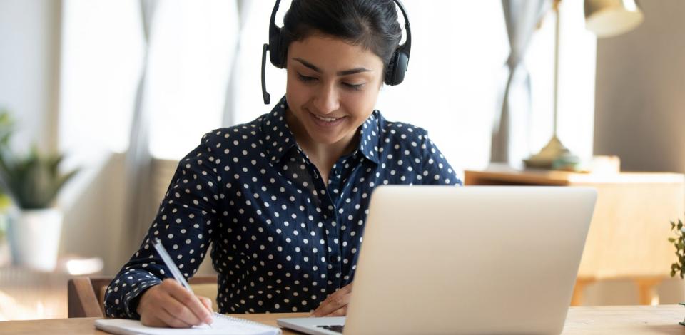 Female international student learning online