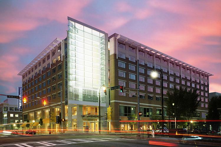 Georgia Tech Hotel and Conference Center at sunset