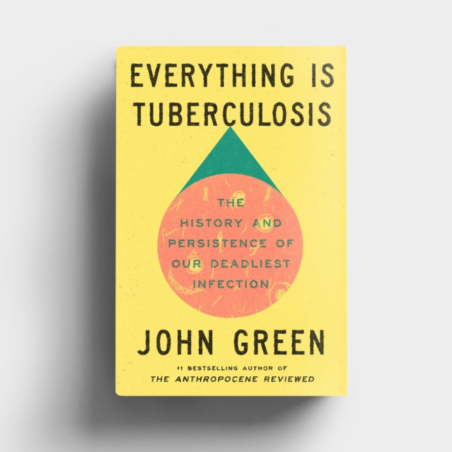 Left: Instructor Jenny Houlroyd smiling at the camera. Right: Yellow cover of Everything Is Tuberculosis by John Green