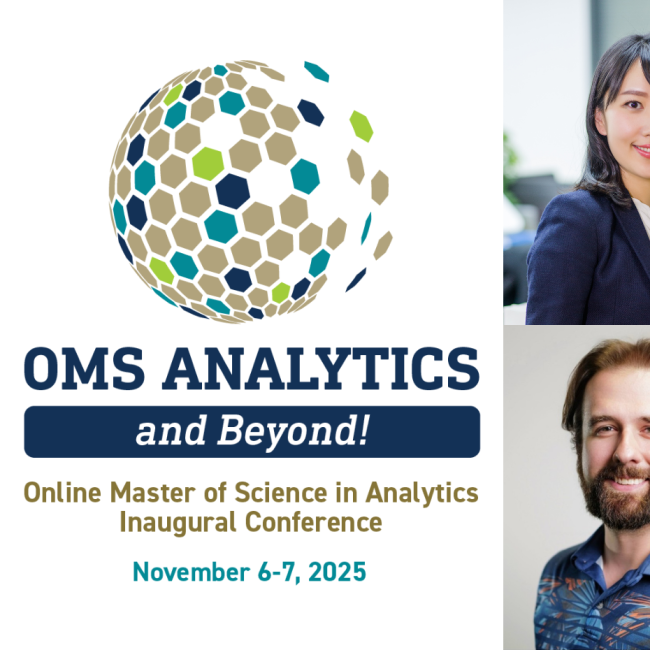 OMS Analytics Conference logo alongside six speaker headshots. Top row, from left: Yanni Jin, Joe Domaleski, and Heather Arentson. Bottom row, from left: Jake Gord, DaBrae Kennedy-Mayo, and Joe Depa.
